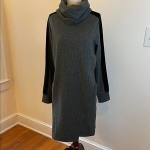 Soft Surroundings Gray Cowl Neck Sweater Dress with Black Sleeve Panels